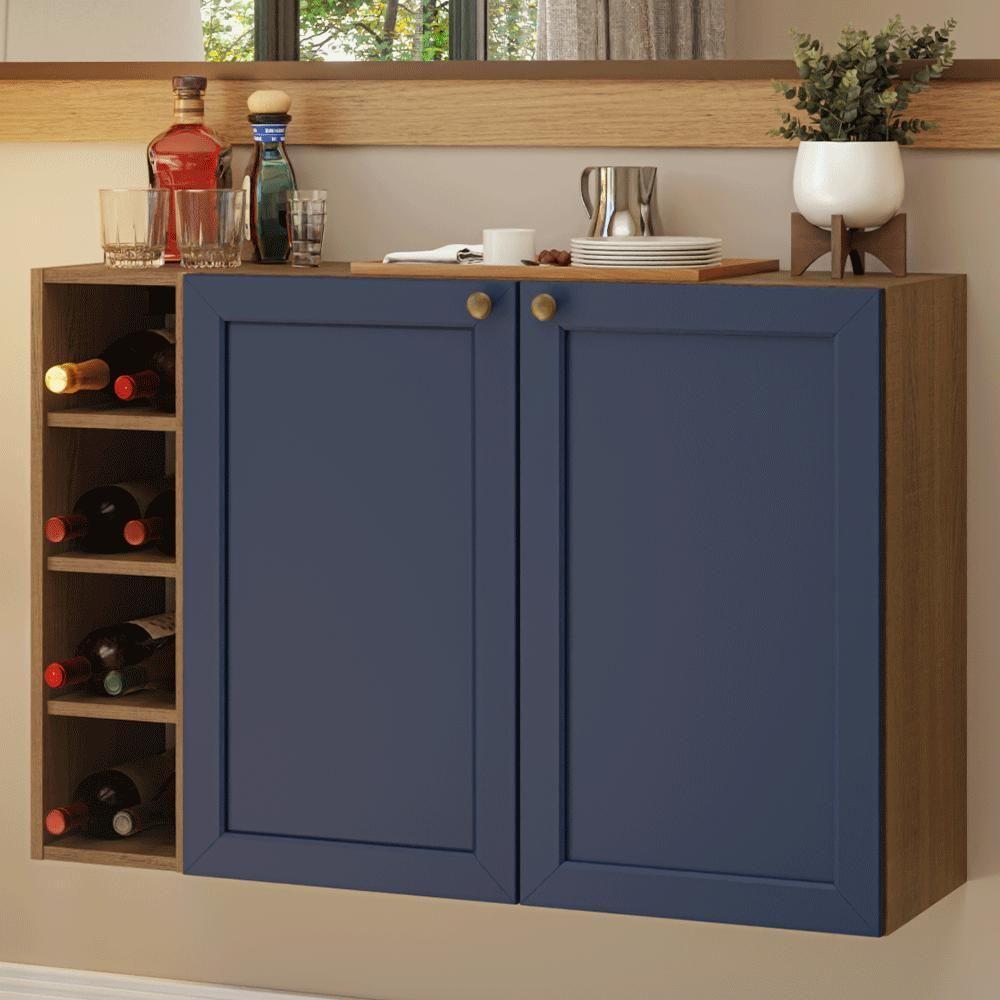 Buffet Aparador Com Adega 100cm 2 Portas Vik Madesa 16 Rustic-azul - 1