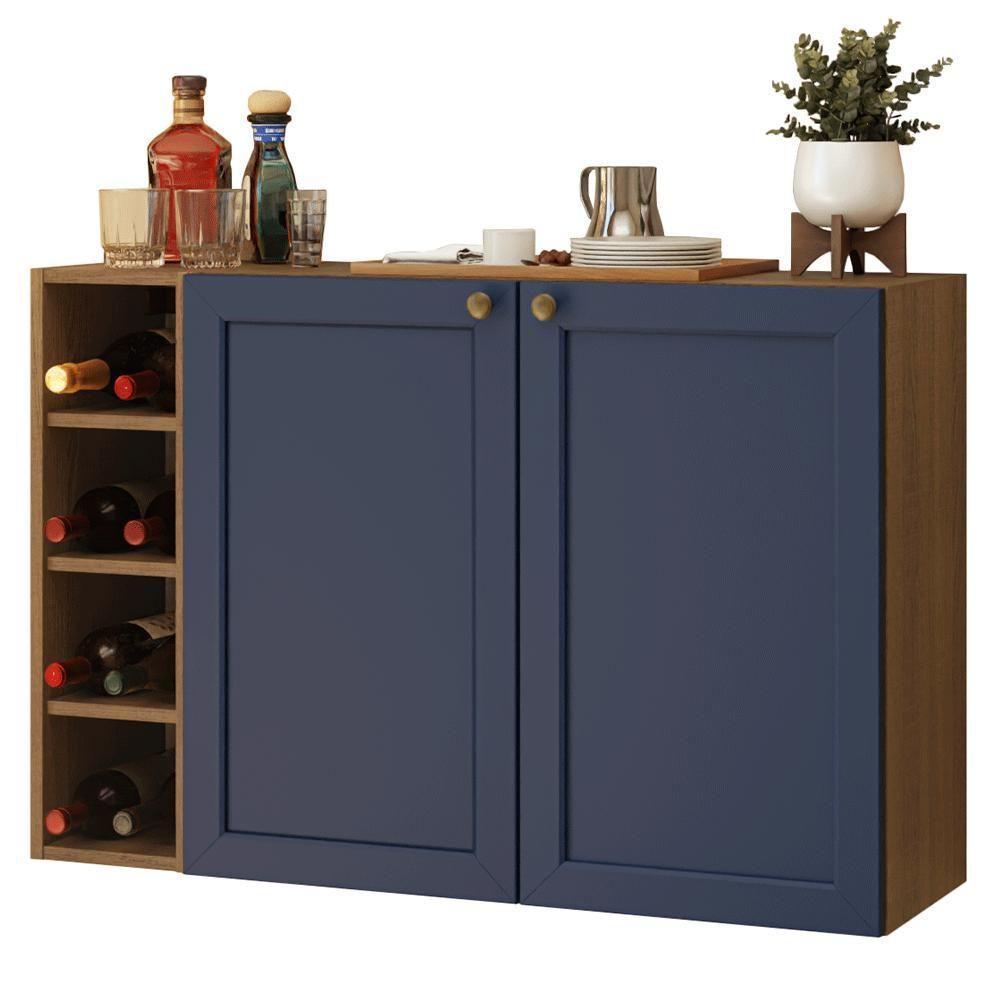 Buffet Aparador Com Adega 100cm 2 Portas Vik Madesa 16 Rustic-azul - 2