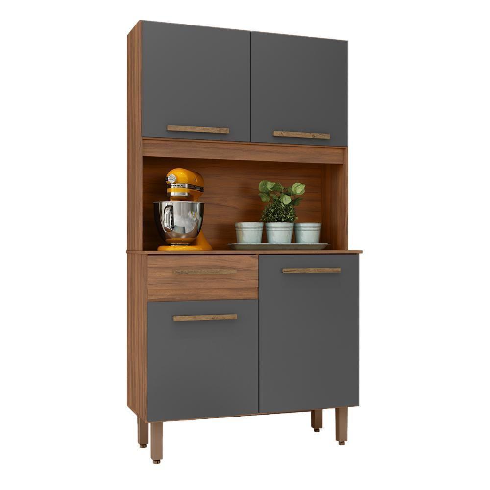 Armario De Cozinha Kit Uruguai 91 Cm 4 Portas E 1 Gaveta Freijo-chumbo - 1