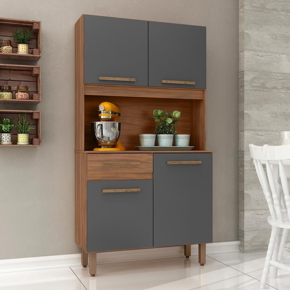 Armario De Cozinha Kit Uruguai 91 Cm 4 Portas E 1 Gaveta Freijo-chumbo - 2