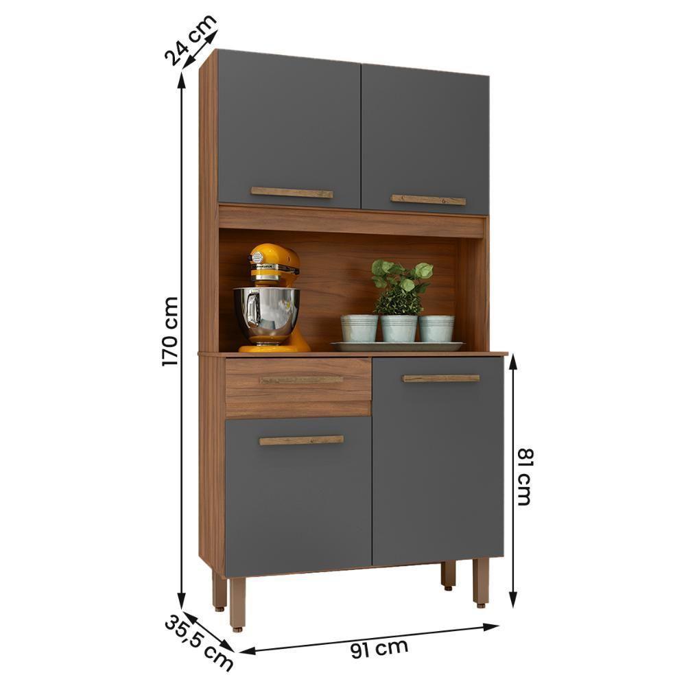 Armario De Cozinha Kit Uruguai 91 Cm 4 Portas E 1 Gaveta Freijo-chumbo - 4