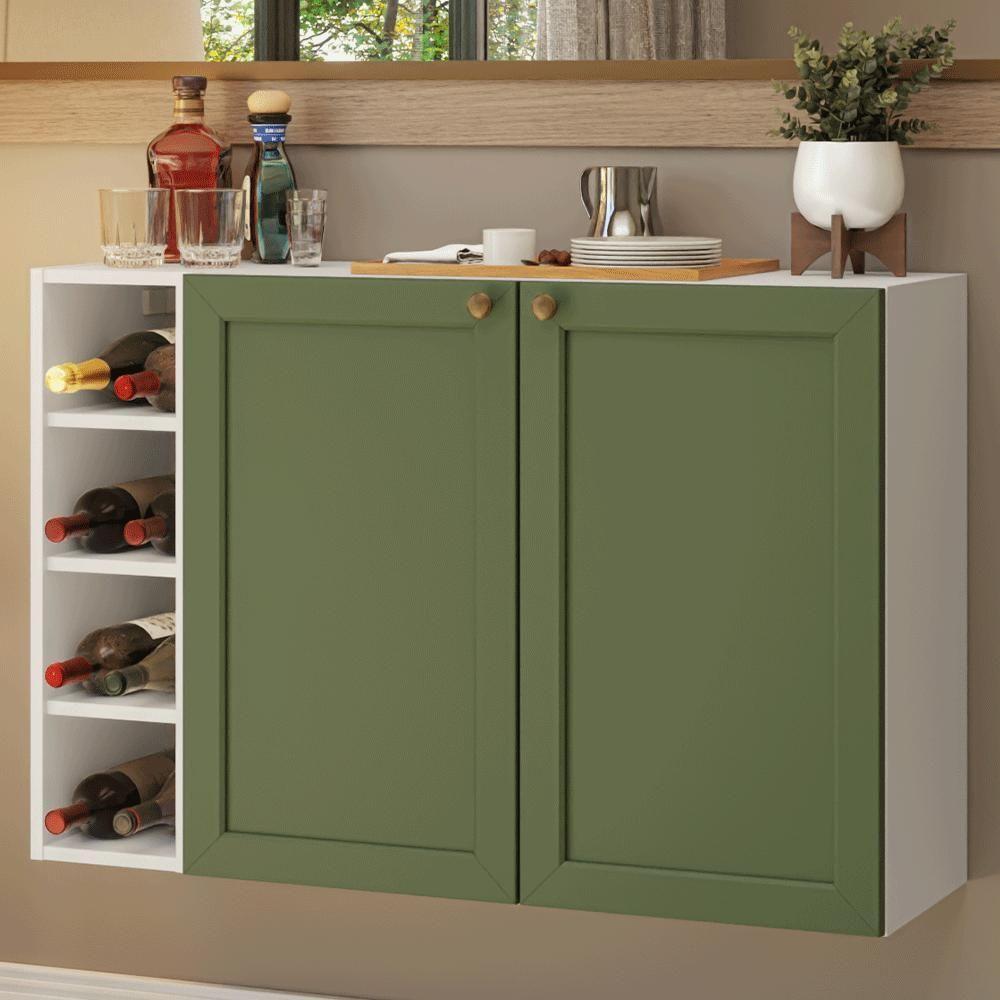 Buffet Aparador Com Adega 100cm 2 Portas Vik Madesa 16 Branco-verde - 1