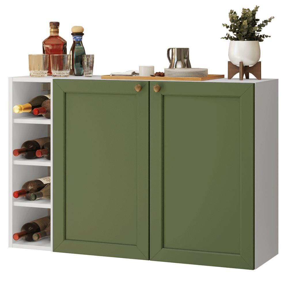 Buffet Aparador Com Adega 100cm 2 Portas Vik Madesa 16 Branco-verde - 2