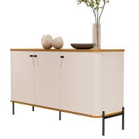 Aparador Buffet Tucupí Sala Com 3 Portas E Pés De Metal Off White-nature-preto - 1