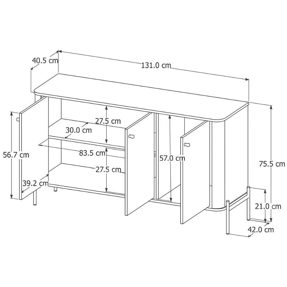 Aparador Buffet Tucupí Sala Com 3 Portas E Pés De Metal Off White-dourado - 4