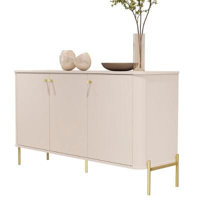 Aparador Buffet Tucupí Sala Com 3 Portas E Pés De Metal Off White-dourado