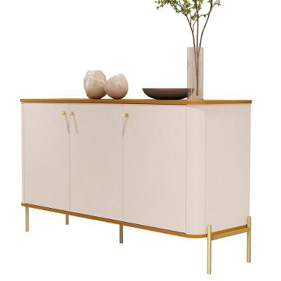 Aparador Buffet Tucupí Sala Com 3 Portas E Pés De Metal Off White-nature-dourado