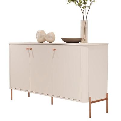 Aparador Buffet Tucupí Sala Com 3 Portas E Pés De Metal Off White-bronze
