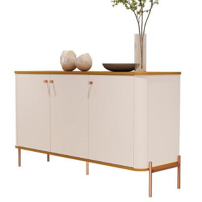 Aparador Buffet Tucupí Sala Com 3 Portas E Pés De Metal Off White-nature-bronze