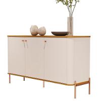 Aparador Buffet Tucupí Sala Com 3 Portas E Pés De Metal Off White-nature-bronze - 1