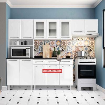 Armário De Cozinha De Aço Telasul Topázio C/ Vidro 3 Peças Branco Branco