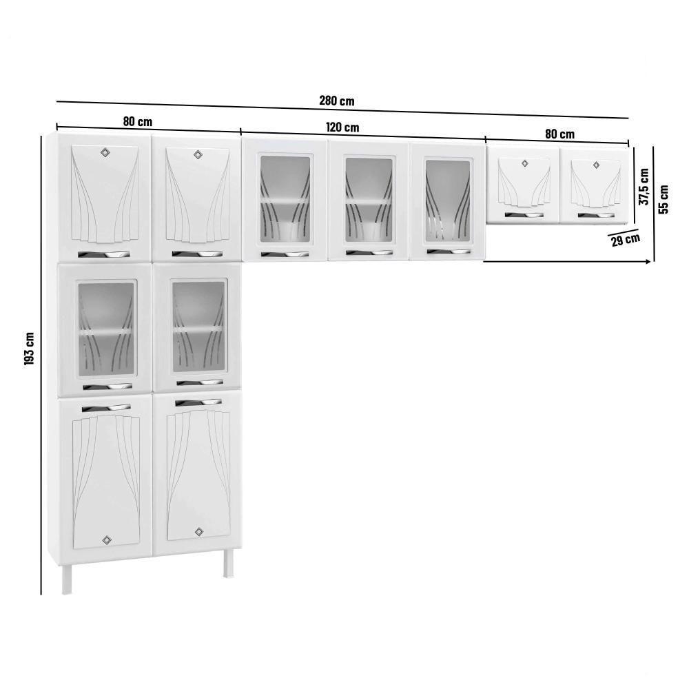 Armário De Cozinha Compacta De Aço Telasul Star C/ Vidro 3 Peças Branco - 3