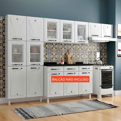 Armário De Cozinha Compacta De Aço Telasul Star C/ Vidro 3 Peças Branco