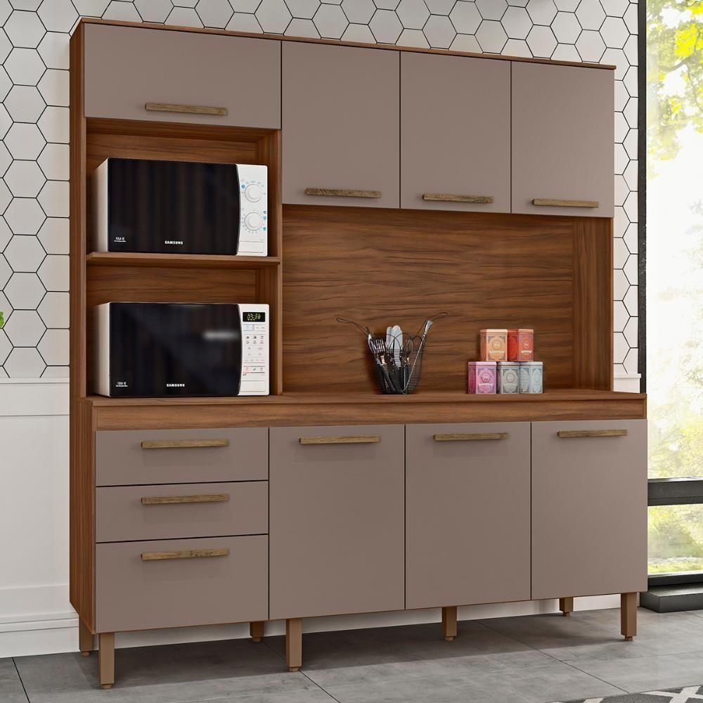 Armario De Cozinha New Jully 184 Cm Com 8 Portas E 2 Gavetas Freijo-moka - 2