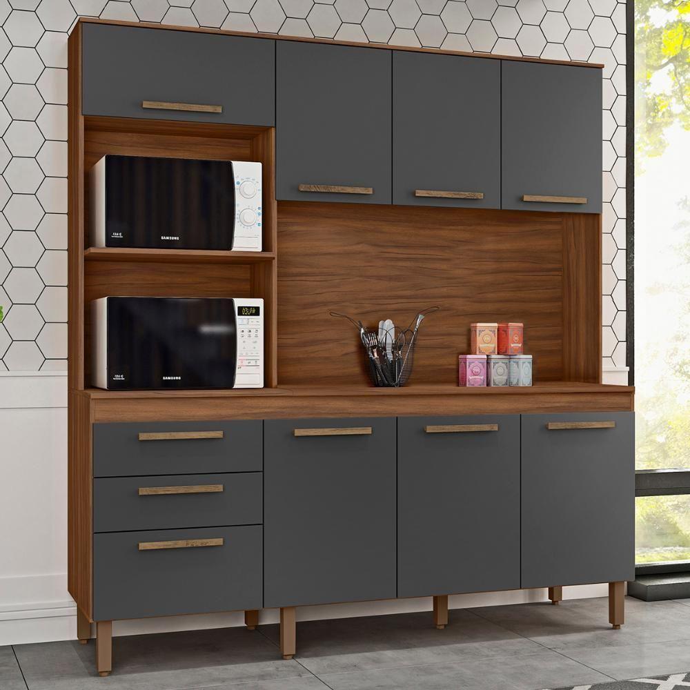 Armario De Cozinha New Jully 184 Cm Com 8 Portas E 2 Gavetas Freijo-chumbo - 2