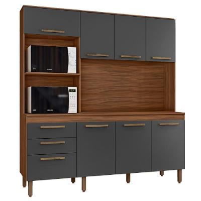 Armario De Cozinha New Jully 184 Cm Com 8 Portas E 2 Gavetas Freijo-chumbo