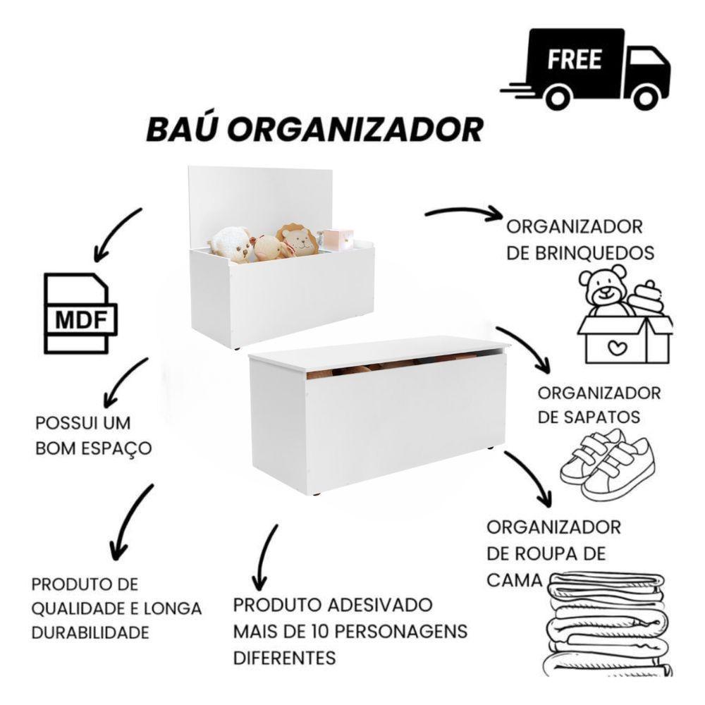 Baú Adesivado Infantil Personagens Branco - 4