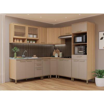 Cozinha Completa De Canto 9 Pçs 100% Mdf Duna Luciane Móveis Freijó-cinammon