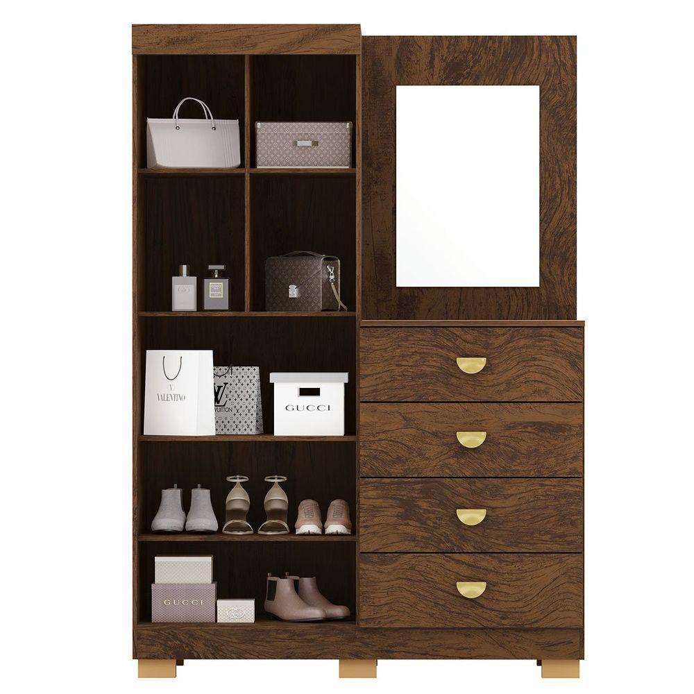 Cômoda Guarda-roupa Com 4 Gavetas E 5 Prateleiras Com Espelho Cristine Imbuia - 2
