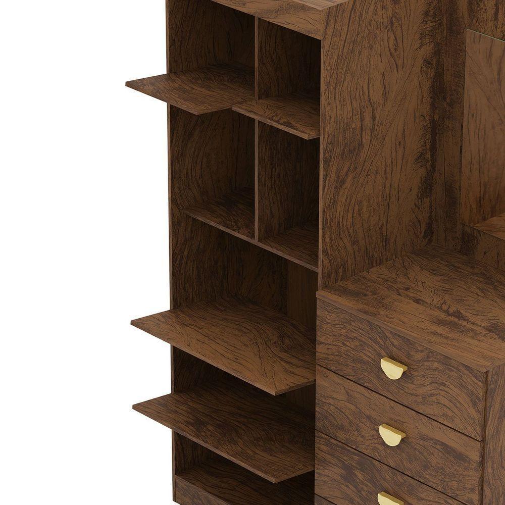 Cômoda Guarda-roupa Com 4 Gavetas E 5 Prateleiras Com Espelho Cristine Imbuia - 5