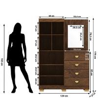 Cômoda Guarda-roupa Com 4 Gavetas E 5 Prateleiras Com Espelho Cristine Imbuia - 3