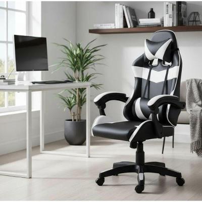 Cadeira Escritório Gamer Profissional Reclinável Ergonômica Preto E Branco Couro Sintético
