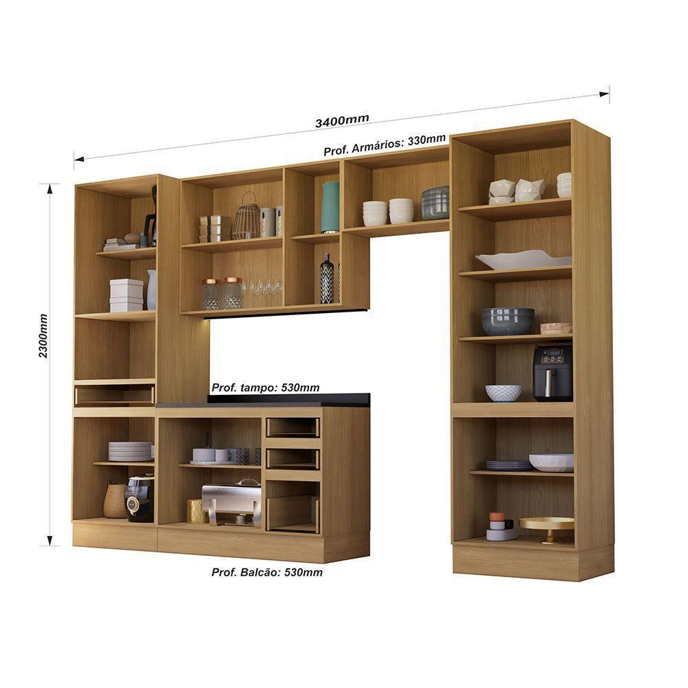 Cozinha Completa 5 Peças Com Espaço Para Micro-ondas E Tampo Freijó-freijó Brasil-cinza Puro - 4