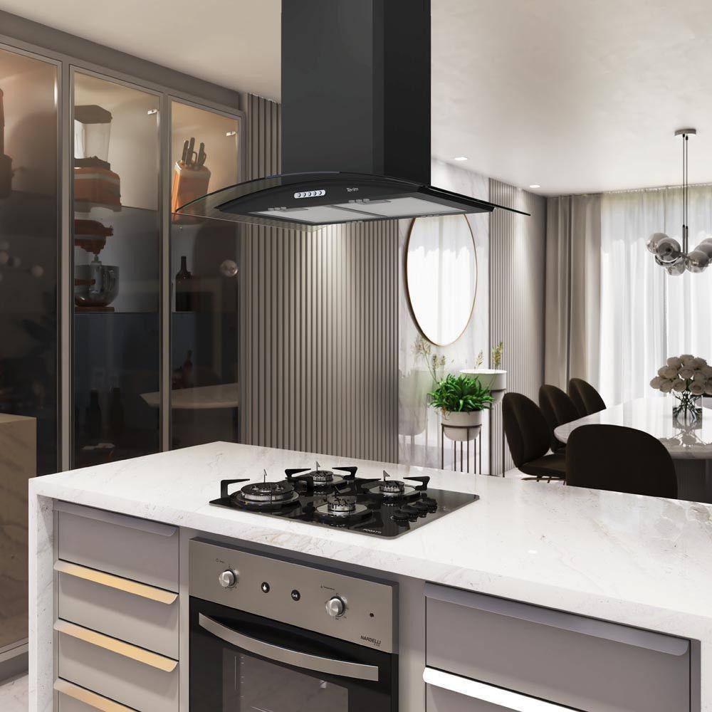Coifa Terim Ilha Teto Vidro Curvo Black 75 cm Preto 110V - 6
