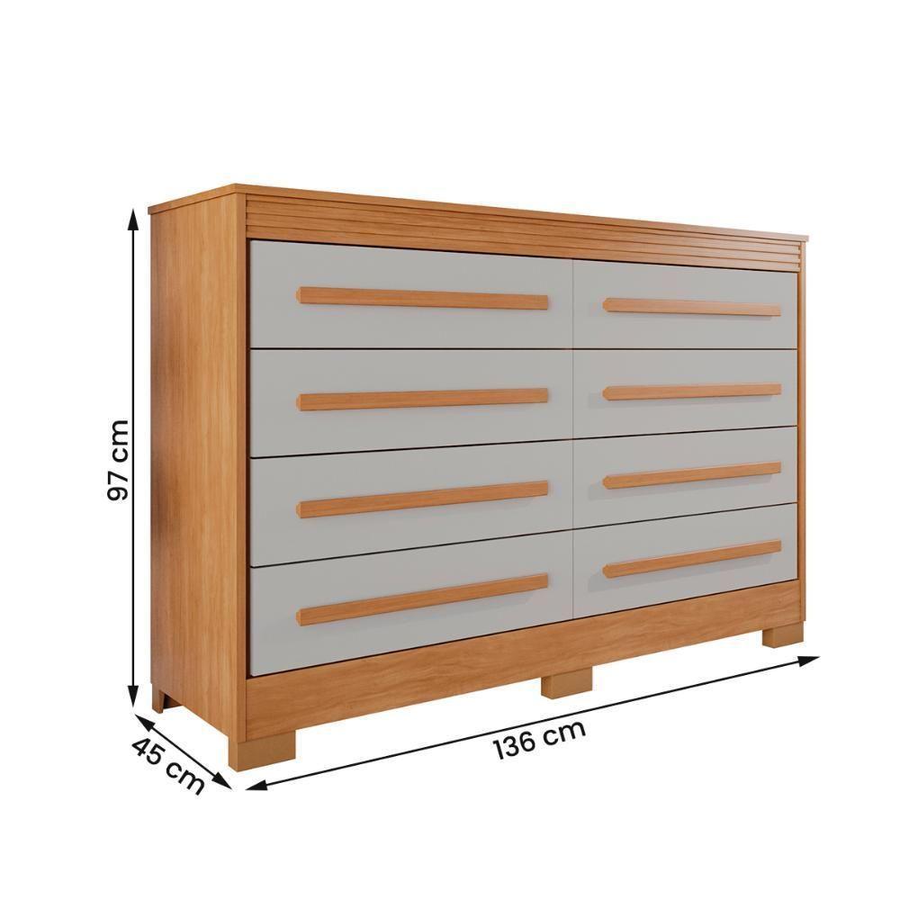 Comoda California Quarto Com 8 Gavetas E Pés Em Plástico Cinamomo-off White - 3