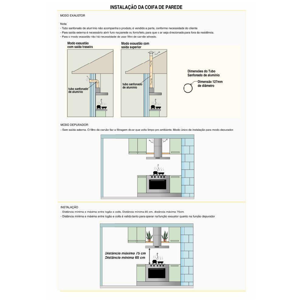 Coifa Terim de Parede Clean Vidro Curvo Amarela Kroma 70cm Amarelo 110V - 4