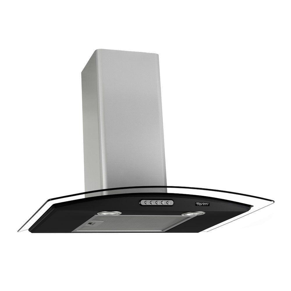 Coifa de Parede 60cm Vidro Curvo Terim Preto Com Inox 220V - 1