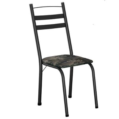 Cadeira Tubular America 061 Preto Assento Floral Dourado Artef Floral Dourado