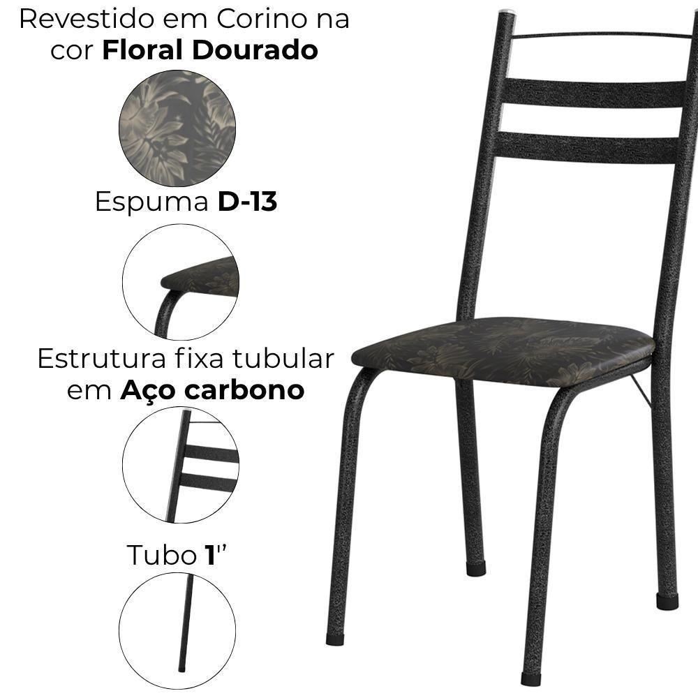 Cadeira Tubular America 061 Cromo Preto Assento Floral Dourado Artef Floral Dourado - 5