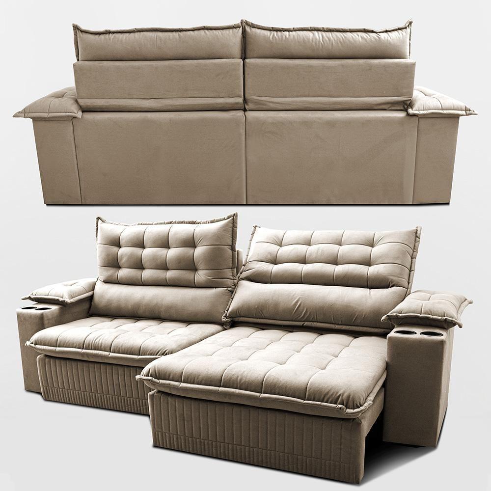 Sofá Retrátil E Reclinável 2,60m Molas Ensacadas Dream. Velusoft Cama Inbox Bege - 7