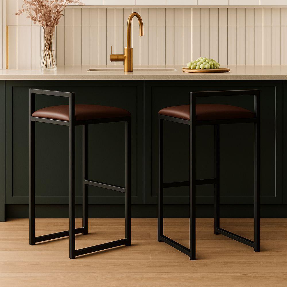 Kit 2 Banqueta Alta Cozinha Balcão Gourmet Bar Corino Bancos Cor:marrom - 1