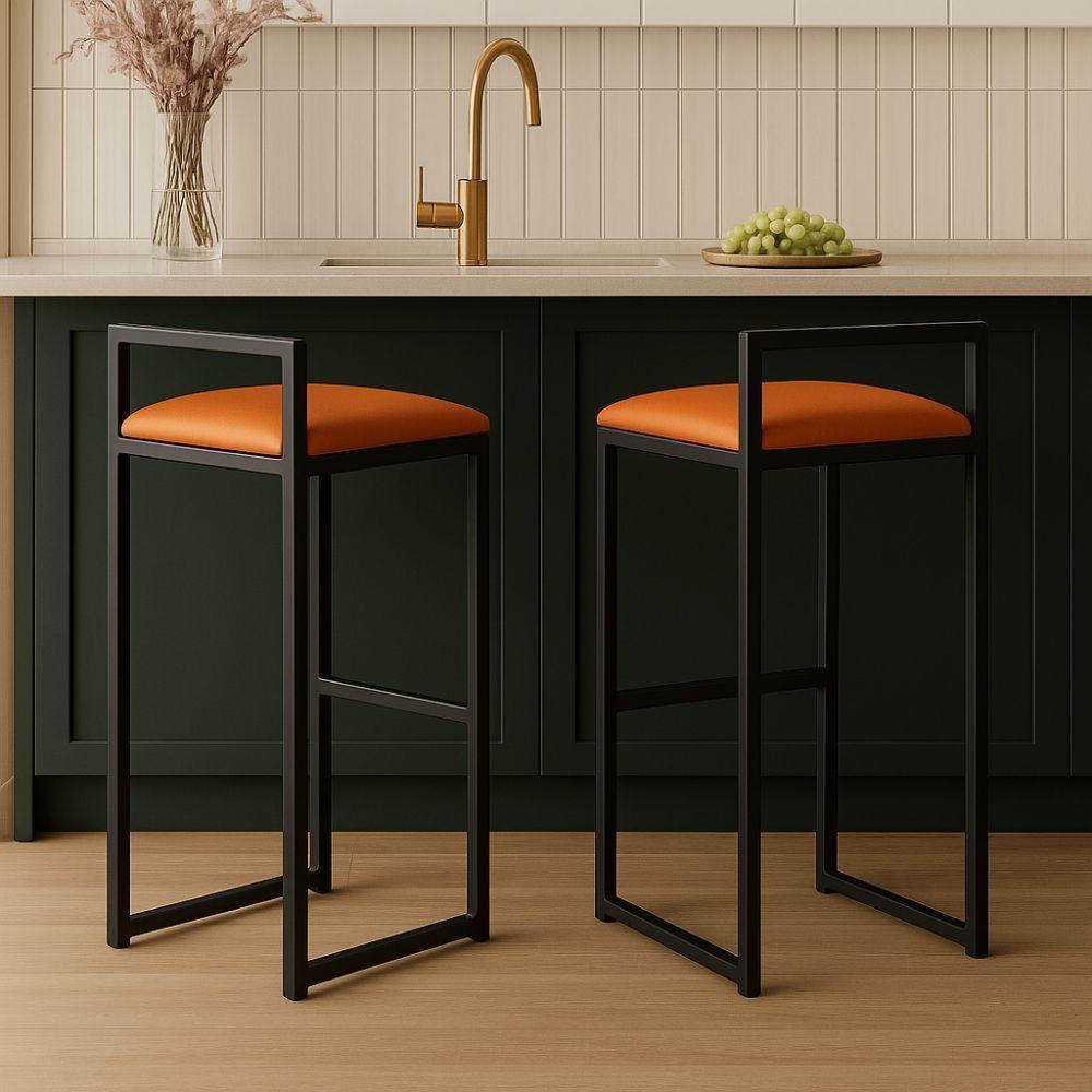 Kit 2 Banqueta Alta Cozinha Balcão Gourmet Bar Corino Bancos Cor:caramelo - 1