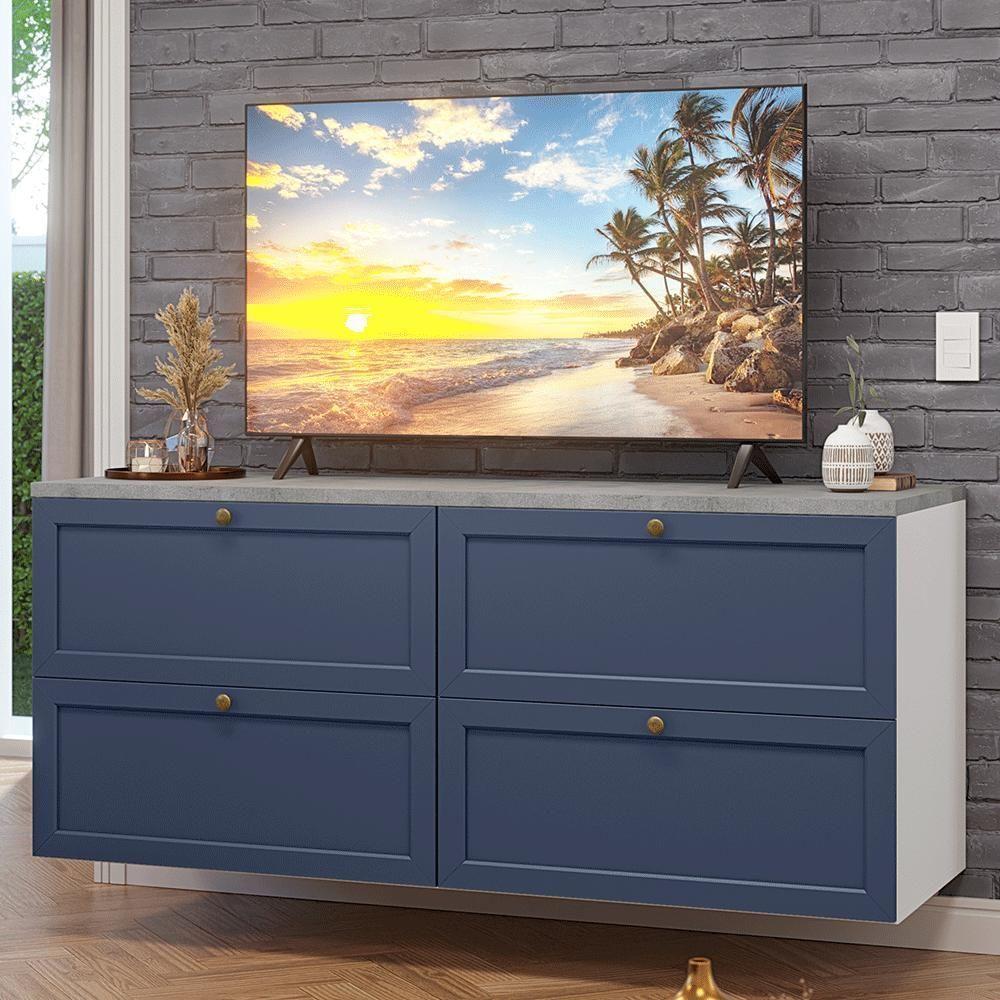 Rack Para Tv Até 70 Polegadas 160cm 4 Gavetas Vik Madesa 04 Branco-azul - 1