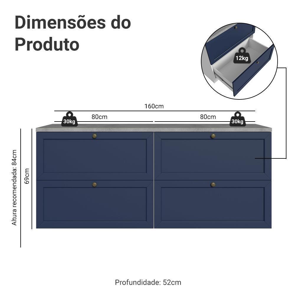 Rack Para Tv Até 70 Polegadas 160cm 4 Gavetas Vik Madesa 04 Branco-azul - 3