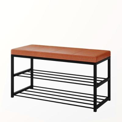 Sapateira Banco Estofado Assento Organizador Prateleiras Cor:caramelo