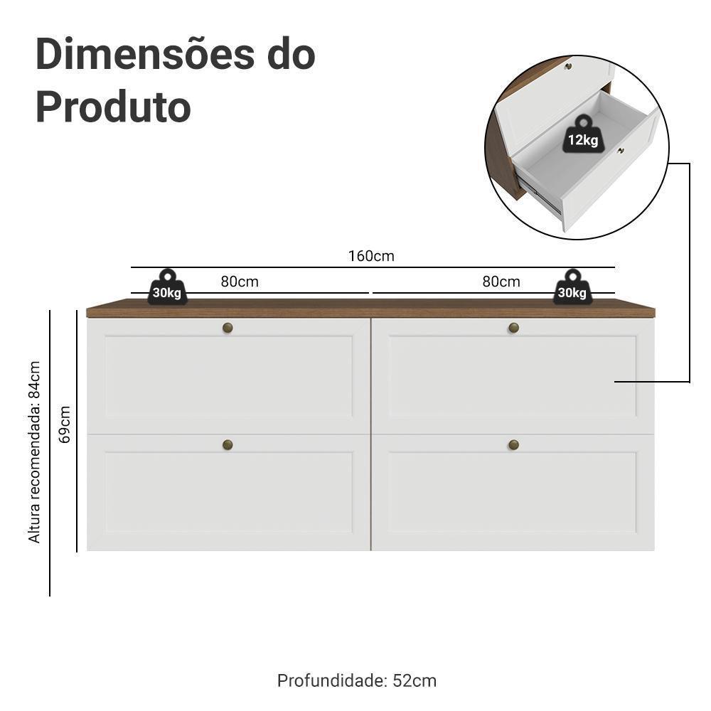 Rack Para Tv Até 70 Polegadas 160cm 4 Gavetas Vik Madesa 04 Rustic-branco - 3