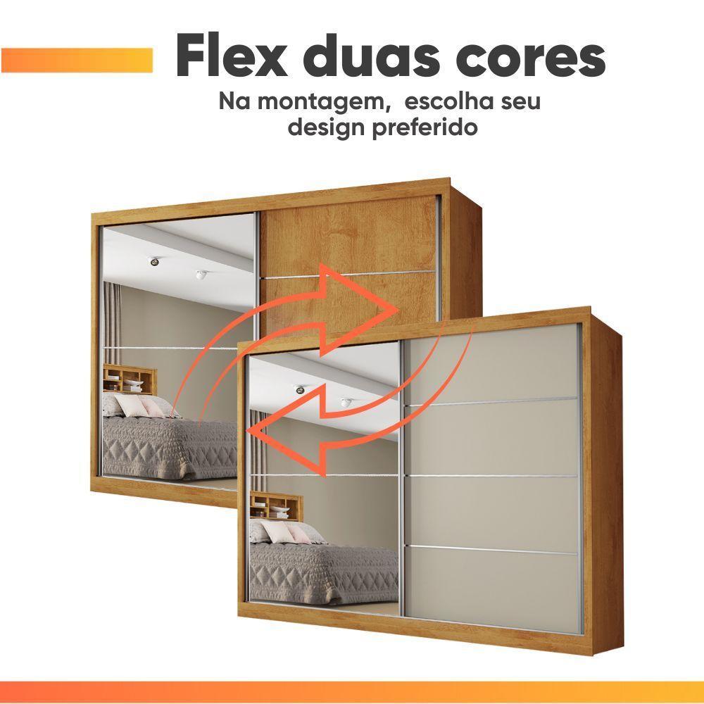 Guarda Roupas Casal 2 Portas De Correr Com Espelho 4 Gavetas Flex 100% Mdf Austria Madeirado/off White - 3