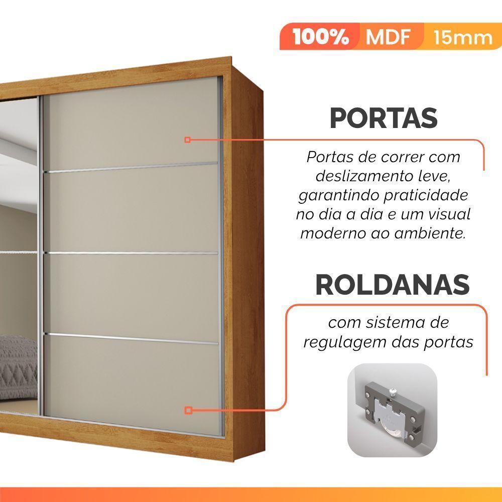 Guarda Roupas Casal 2 Portas De Correr Com Espelho 4 Gavetas Flex 100% Mdf Austria Madeirado/off White - 5