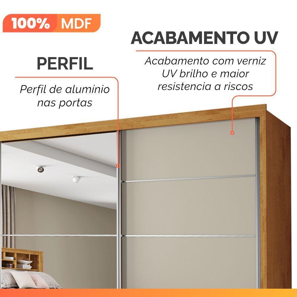 Guarda Roupas Casal 2 Portas De Correr Com Espelho 4 Gavetas Flex 100% Mdf Austria Madeirado/off White - 6