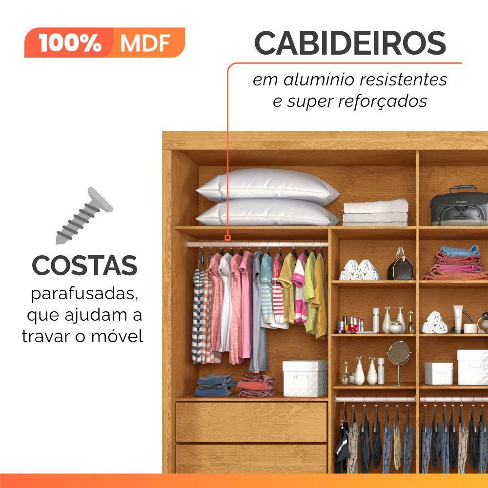 Guarda Roupas Casal 2 Portas De Correr Com Espelho 4 Gavetas Flex 100% Mdf Austria Madeirado/off White - 7