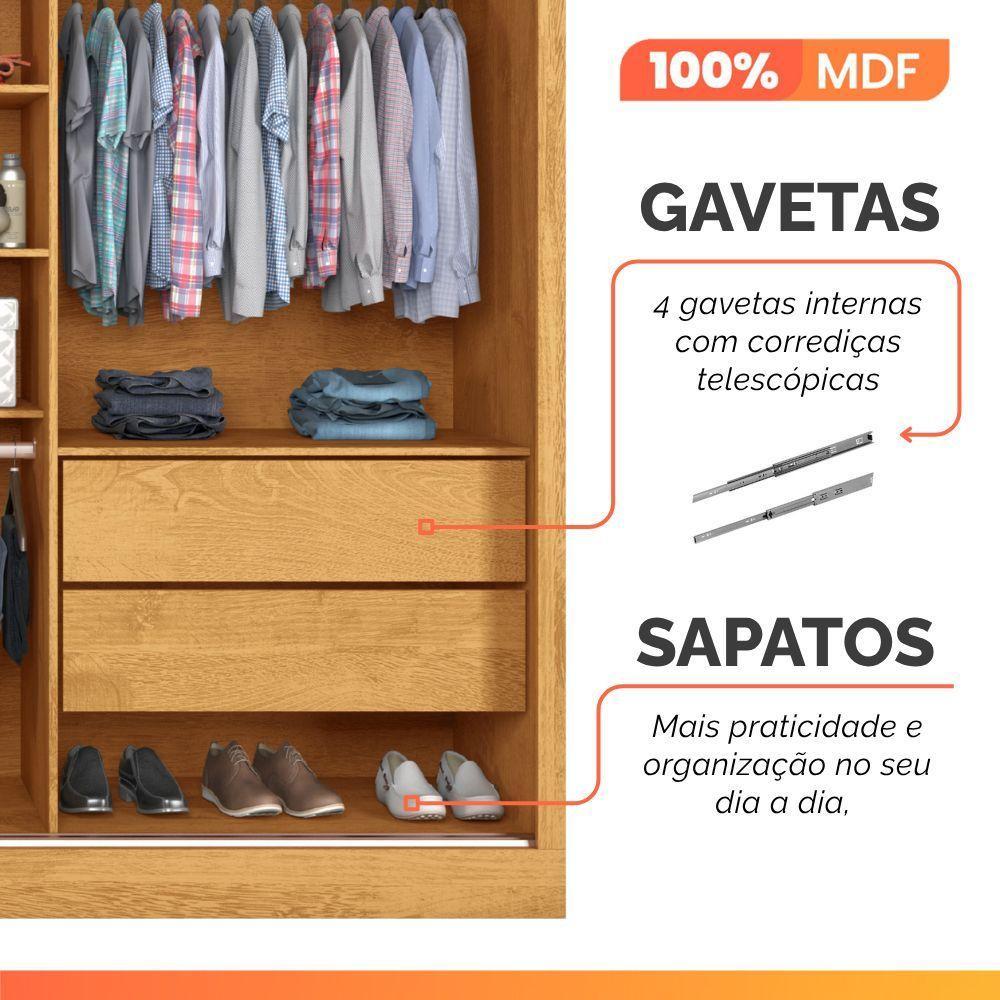 Guarda Roupas Casal 2 Portas De Correr Com Espelho 4 Gavetas Flex 100% Mdf Austria Madeirado/off White - 8