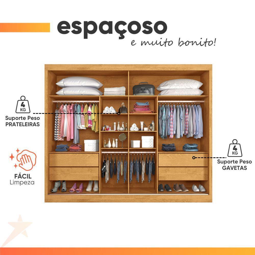 Guarda Roupas Casal 2 Portas De Correr Com Espelho 4 Gavetas Flex 100% Mdf Austria Madeirado/off White - 10
