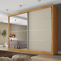 Guarda Roupas Casal 2 Portas De Correr Com Espelho 4 Gavetas Flex 100% Mdf Austria Madeirado/off White - 2
