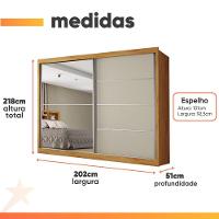Guarda Roupas Casal 2 Portas De Correr Com Espelho 4 Gavetas Flex 100% Mdf Austria Madeirado/off White
