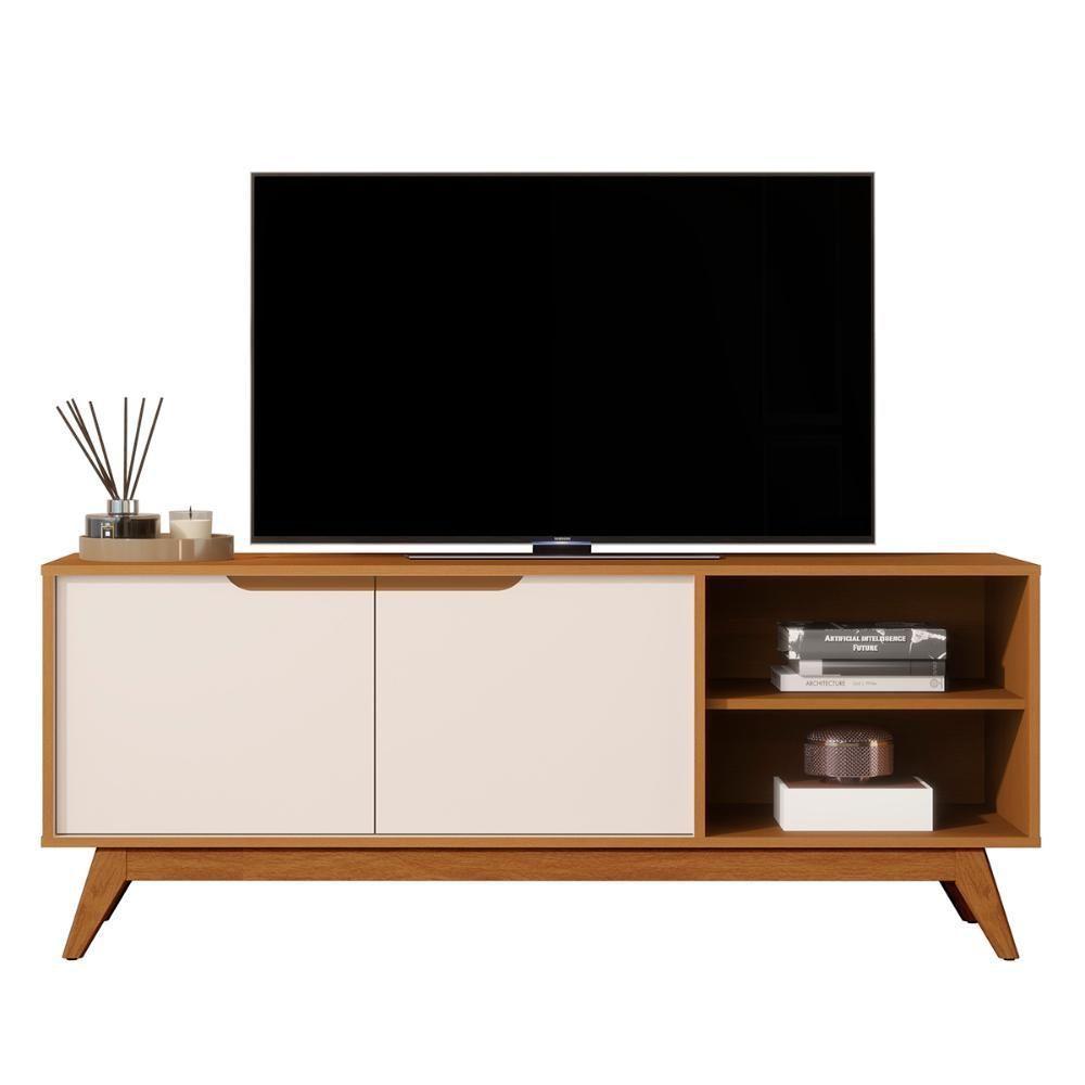 Rack Bancada Tucumã 1.4 Tv Até 60 Pol. Pés De Madeira Maciça Nature-off White - 1