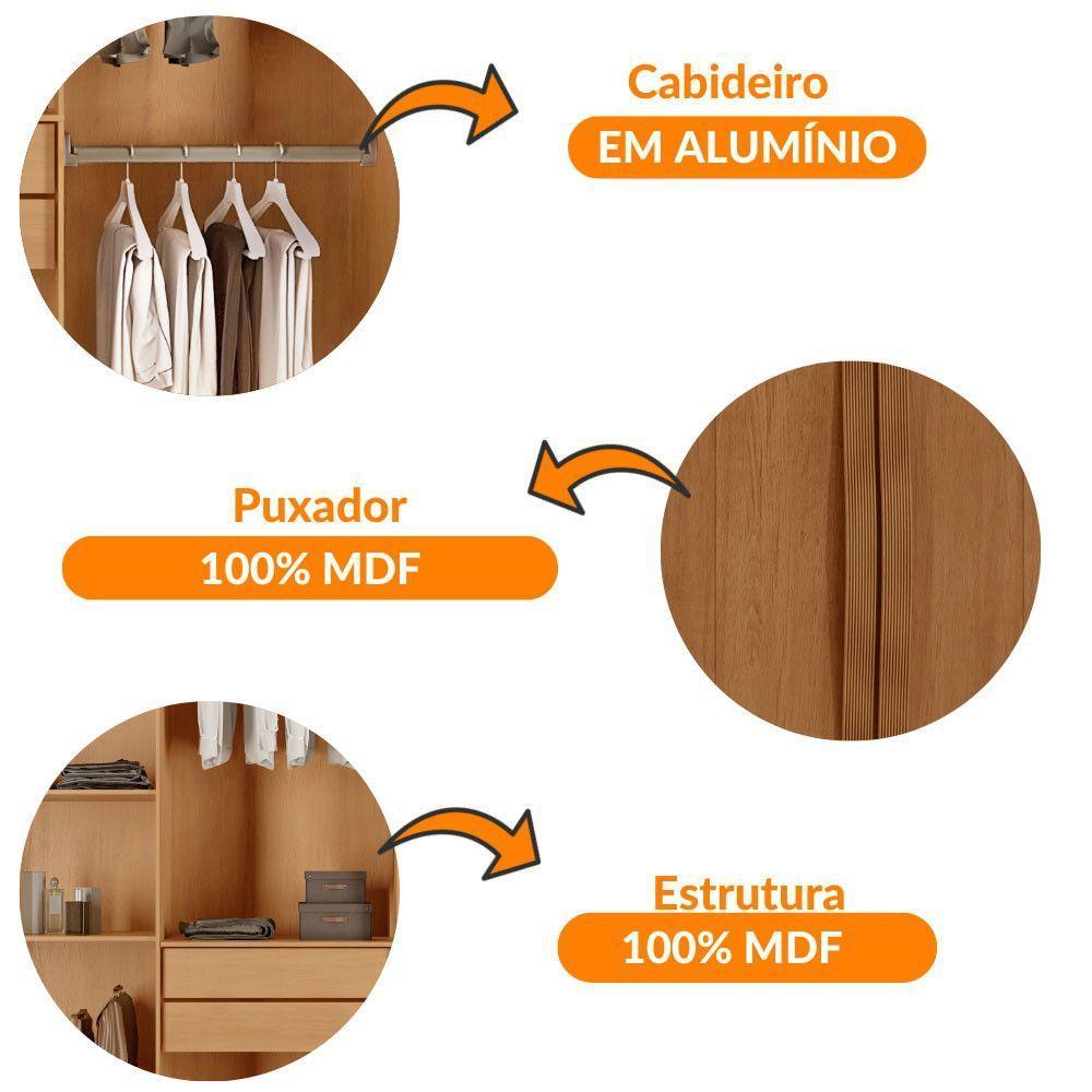 Guarda Roupa Solteiro Dunas Mdf 4 Portas E 2 Gavetas Moderna Naturalle - 6
